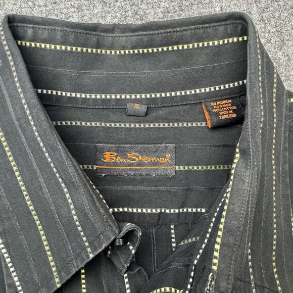 Ben Sherman Striped Long Sleeve Button Shirt Black Yellow White XL - Picture 4 of 7